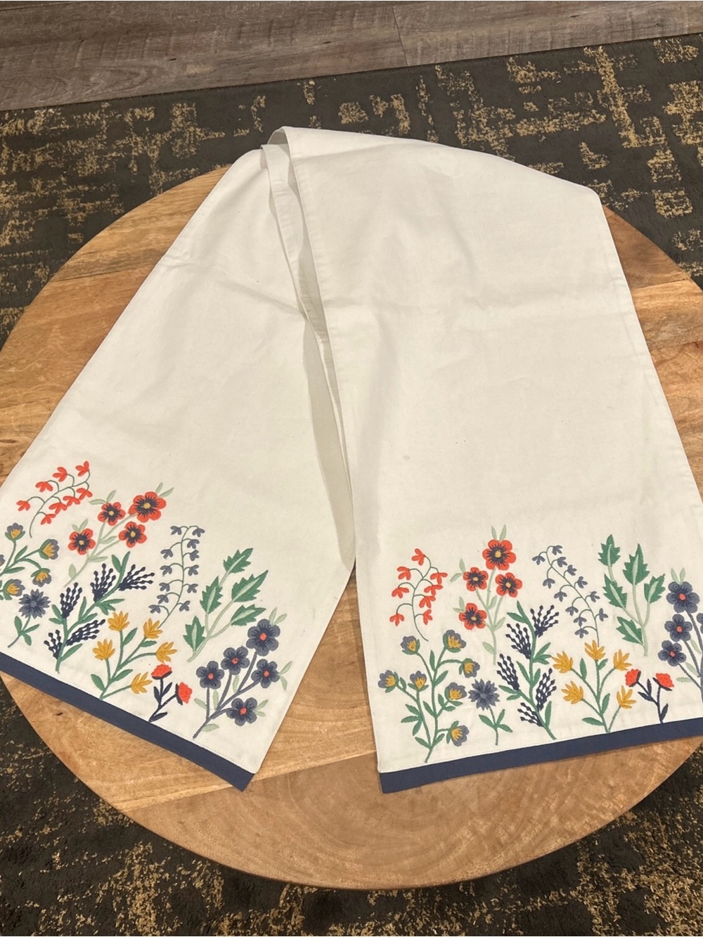 Embroidered Floral Table Runner White with Multicolor Floral Accents